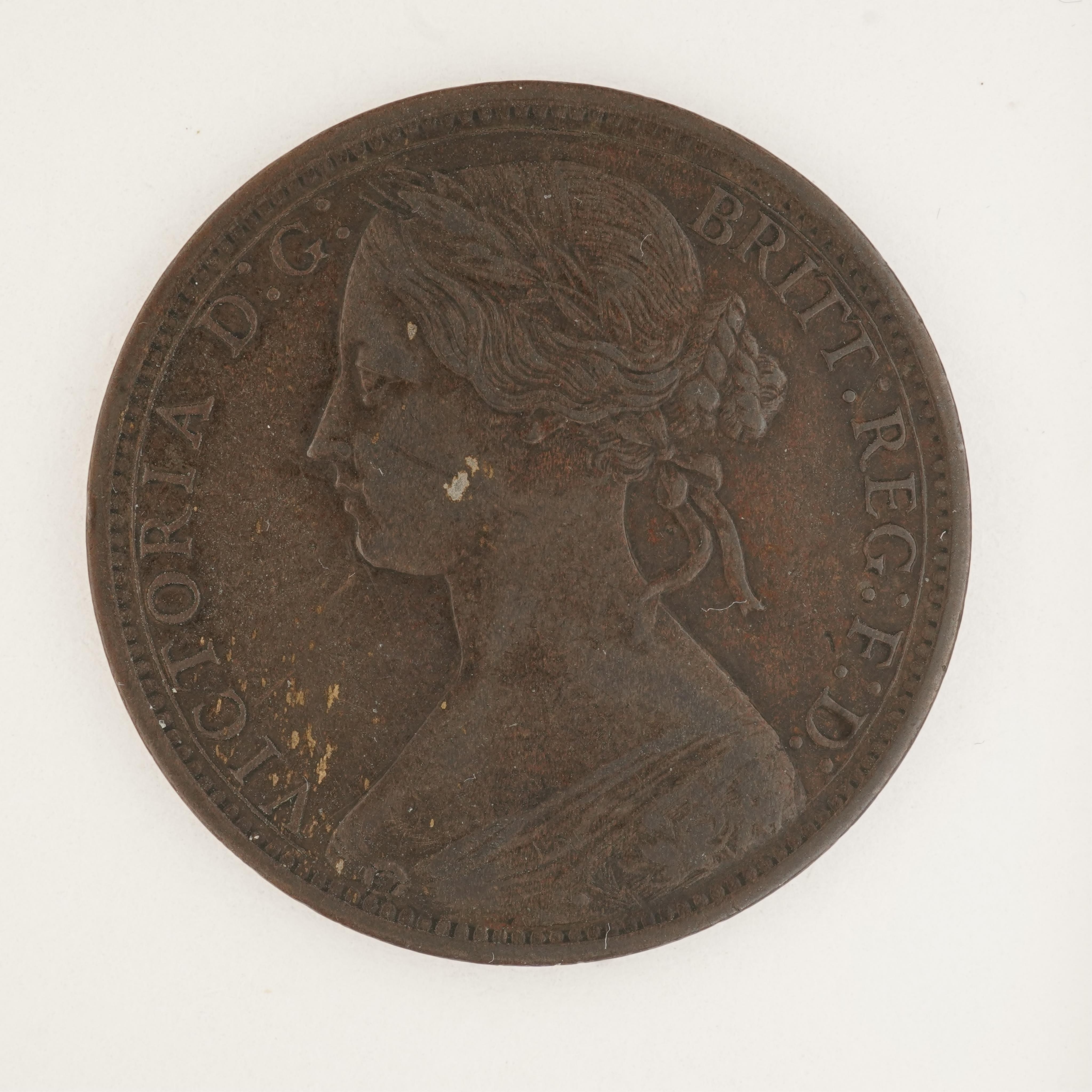 British coins, Victoria, bronze penny, 1864, T-bar tail on 4, Fr. 48, Gouby dies J/g, tiny patch of corrosion to face of Victoria otherwise VF, dark toned, scarce